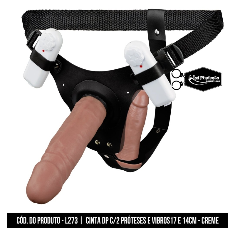 CINTA COM PRÓTESE DUPLA E VIBRO 17CM E 14CM AJUSTE LATERAL - LA PIMIENTA L273