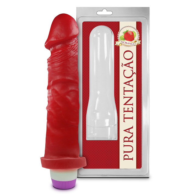 PRÓTESE REALÍSTICA AROMÁTICA COM VIBRO INTERNO MORANGO 18X4,4CM - SEXY FANTASY PC001