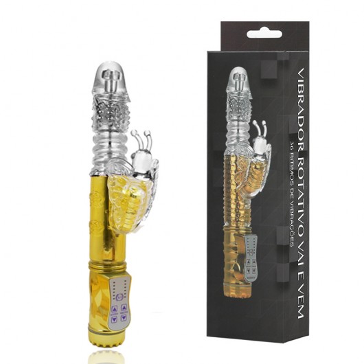 VIBRADOR ROTATIVO VAI E VEM COM ESTIMULADOR CLITORIANO BORBOLETA RECARREGÁVEL 36 VARIAÇÕES - RT020 180201