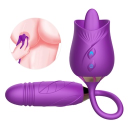 [000279] VIBRADOR DUPLO FORMATO DE ROSA COM LÍNGUA E PENETRADOR COM MOVIMENTO DE VAI E VEM - IMPORTAÇÃO VB124 7868